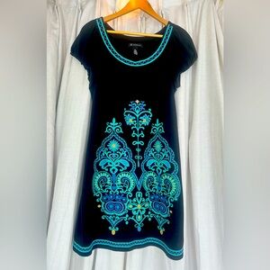 BOHO RESORT Black Dress w/ Embroidery: Scoop Neck, INC International Concepts